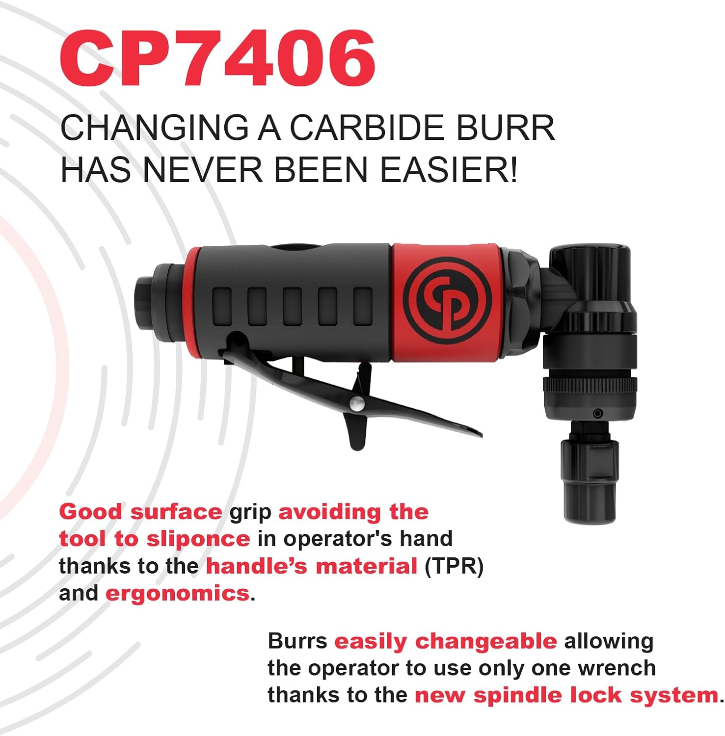 Chicago Pneumatic 7406 1/4" QUIET 90° ANGLE DIE GRINDER, .32 HP, 23,000 RPM