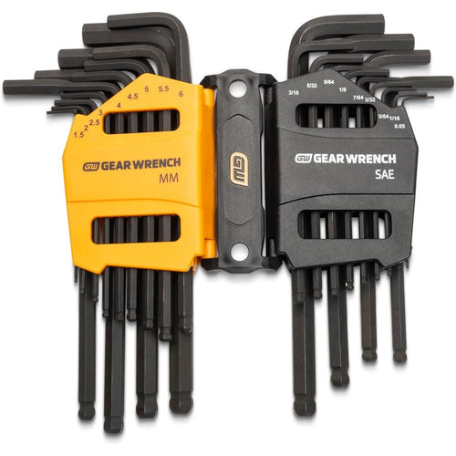 Jeu de clés hexagonales à bras long à tête sphérique SAE/métrique GearWrench 83505, 26 pièces