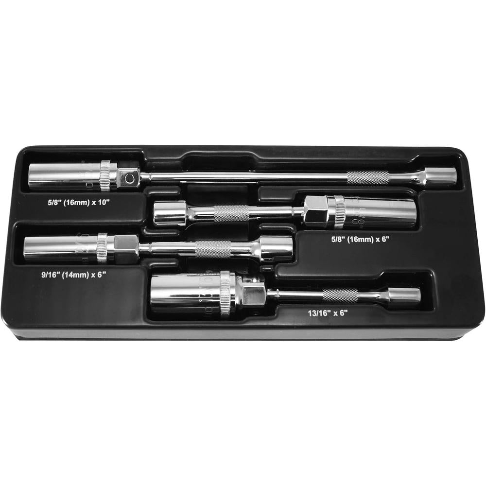 Astro Pneumatic 94404 4-PC 3/8" DR. 6 PT. MAGNETIC SPARK PLUG UNIVERSAL EXTENSION SOCKET SET, 9/16" X 6", 5/8" (16MM) X 6", 5/8" (16MM) X 10", 13/16" X 6"