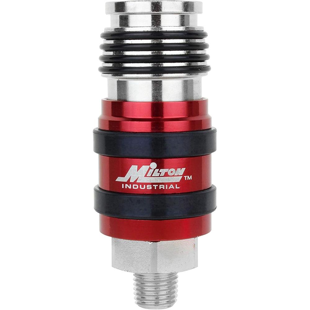 Milton Industries S-1757 Coupleur industriel d'échappement de sécurité universel 2 en un, débit corporel 1/4" MNPT x 3/8" (accepte les styles : H, P)