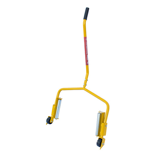 AME International 71300 Truck Wheel Dolly - yellow steel frame with dual rollers and ergonomic handle