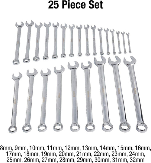 Sunex Tools 9917MPRA 25 Pc. Metric Full Polish V-Groove Combination Wrench Set