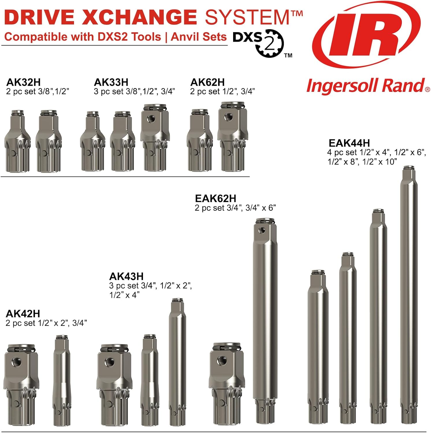 Clé à chocs silencieuse à enclume standard 1/2" Ingersoll Rand 2236QTIMAX-R avec système DXS Drive Xchange, 1 500 pi-lb, 7 500 tr/min