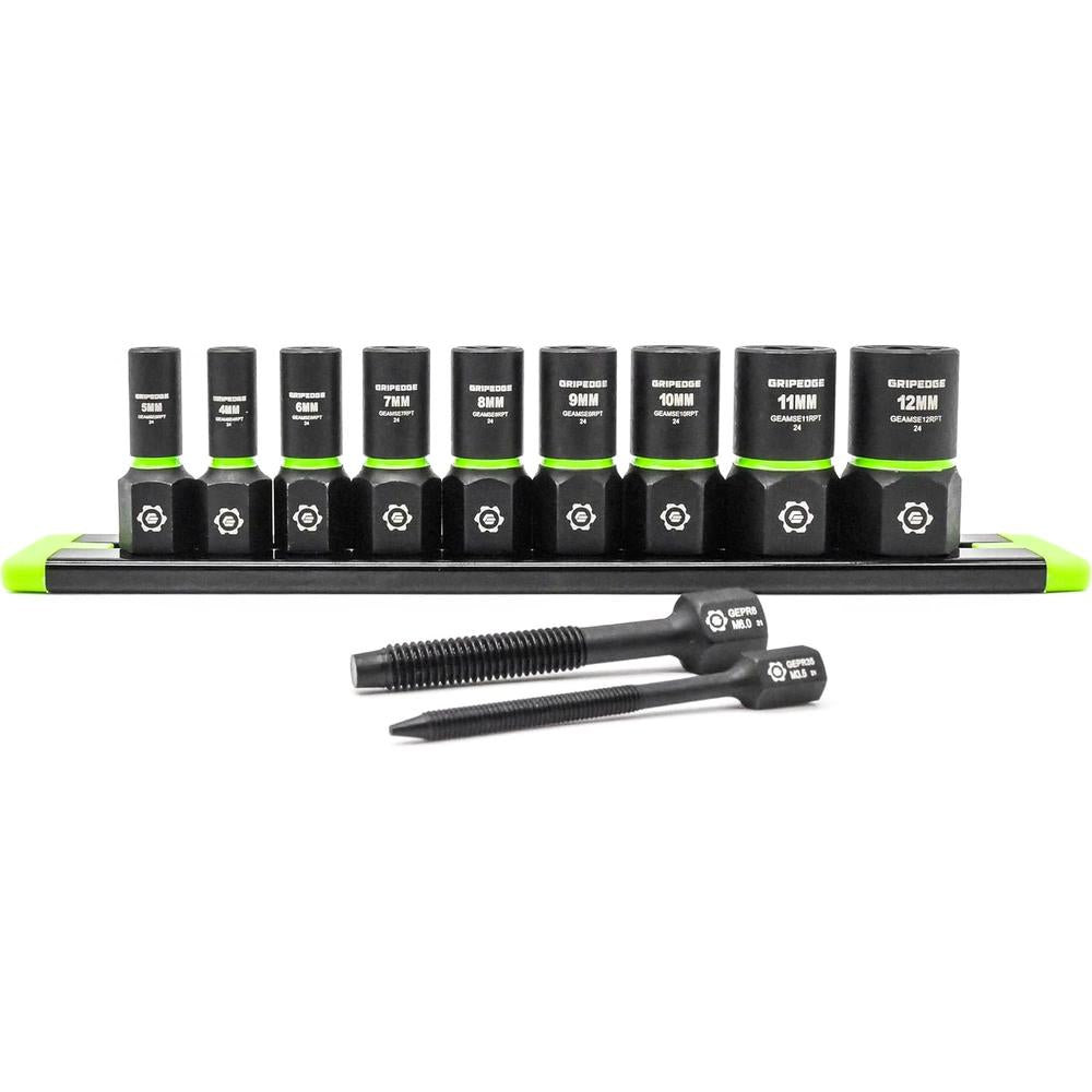 GripEdge GE9AMSESRPT 9pc 1/4" Drive Metric RPT Socket Extractor Set, 4mm-12mm