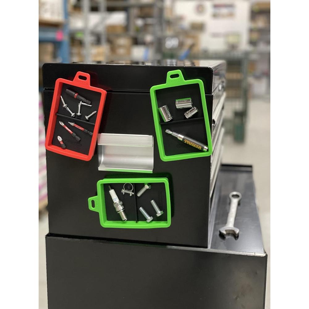 Gripty MT206 SILICONE DIVIDED MAGNETIC PARTS TRAY, SET OF 3, INCLUDES (2) GREEN & (1) RED, 5" X 3.5" X 1"