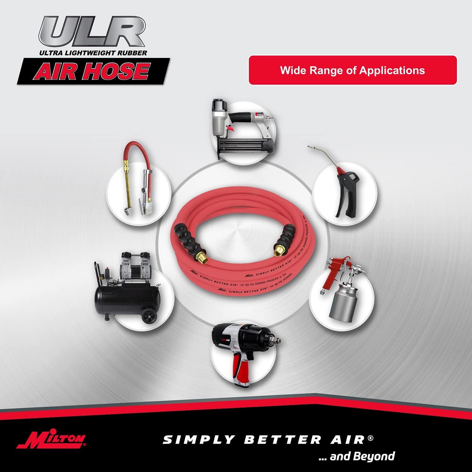 Milton Industries ULR122538 1/2" X 25' ULTRA LIGHTWEIGHT RUBBER AIR HOSE WITH 3/8" NPT ENDS