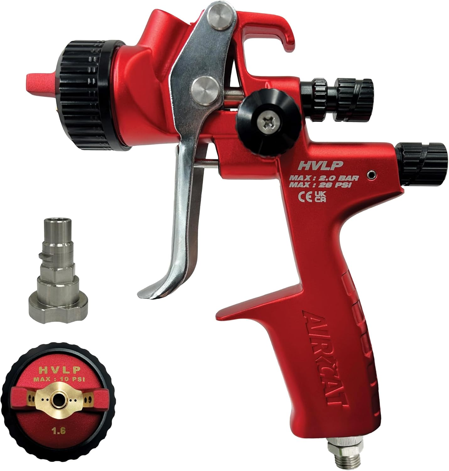 Aircat 6905 1.6mm HVLP Gravity Feed Spray Gun with precision brass air cap and GEN1 PPS cup adapter