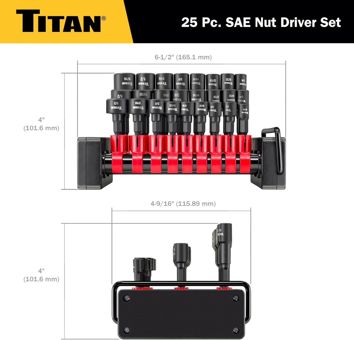 Titan Tools 16294 25pc SAE Impact Nut Driver Set w/ Storage Rack