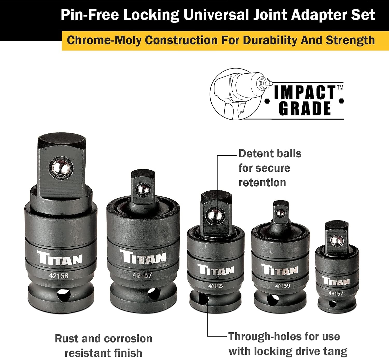 Titan Tools 16150 Pin-Free Locking U-Joint Adapter Set-5 pieces