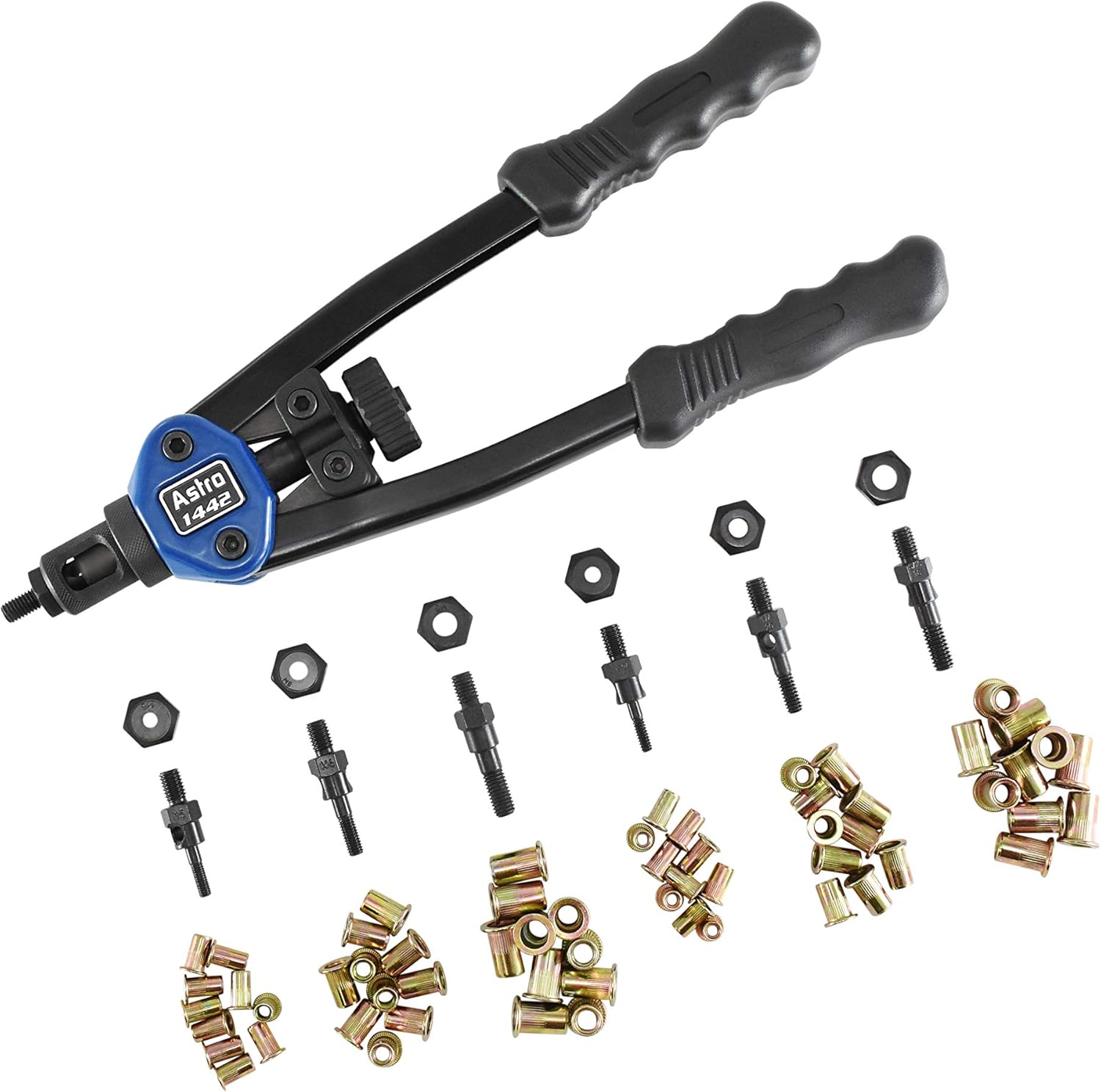 Astro Pneumatic Tool 1442 13" Hand Rivet Nut Setter Kit - Metric & SAE W/ 60pc Rivnuts