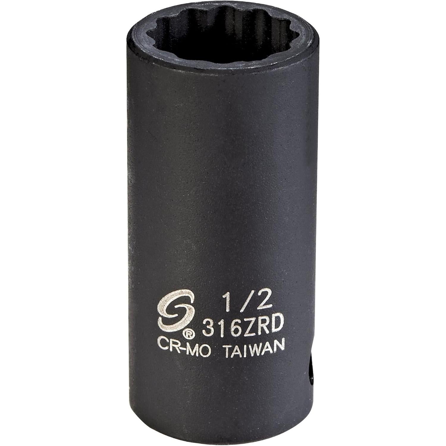 Sunex Tools 316ZRD 3/8" Dr. 1/2" 12pt Semi-Deep Impact Socket