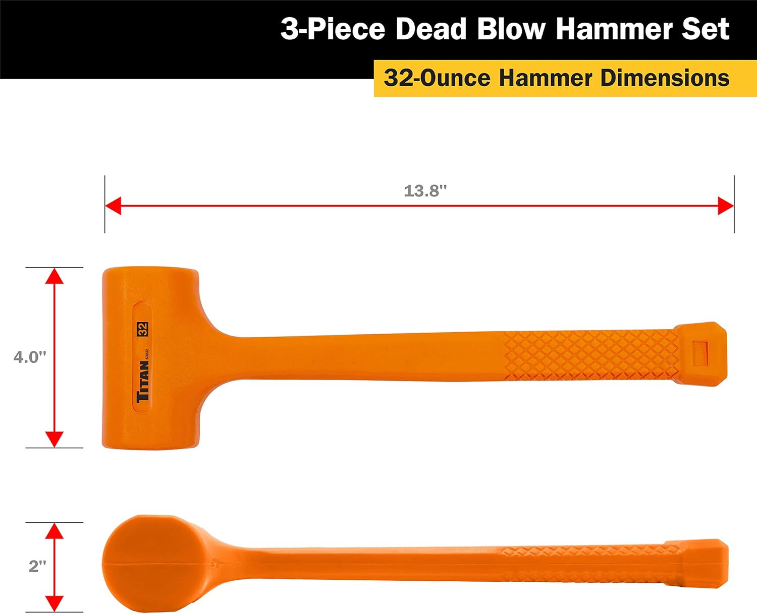 Titan Tools 63143 3-PC DOUBLE-FACED DEAD BLOW HAMMER SET, 16 OZ (1 LB), 32 OZ (2 LB), 48 OZ (3 LB)