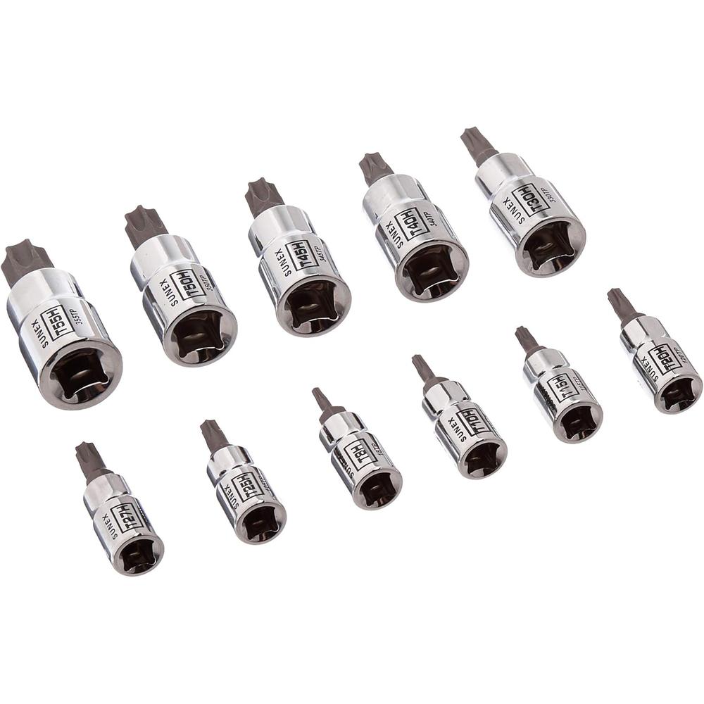 Sunex Tools 91311TP 11Pc 1/4" & 3/8" Dr Chrome Tamperproof Star Bit Socket Rail