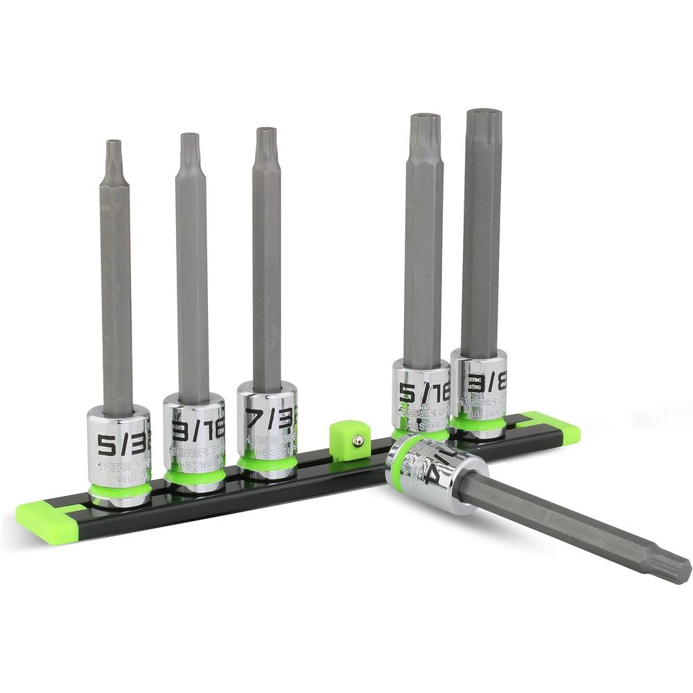 GripEdge HBS6LS 6-Pc 3/8'' Dr Long Sae Rpt Hex Driver Set, 5/32-3/8"