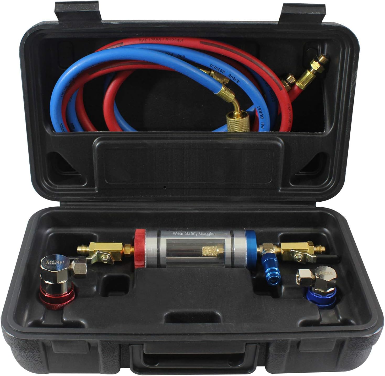 Mastercool 53376-YF R1234Yf Visual Inspection Sight Glass With R1234Yf Quick Couplers, Red Blue, Extra Large