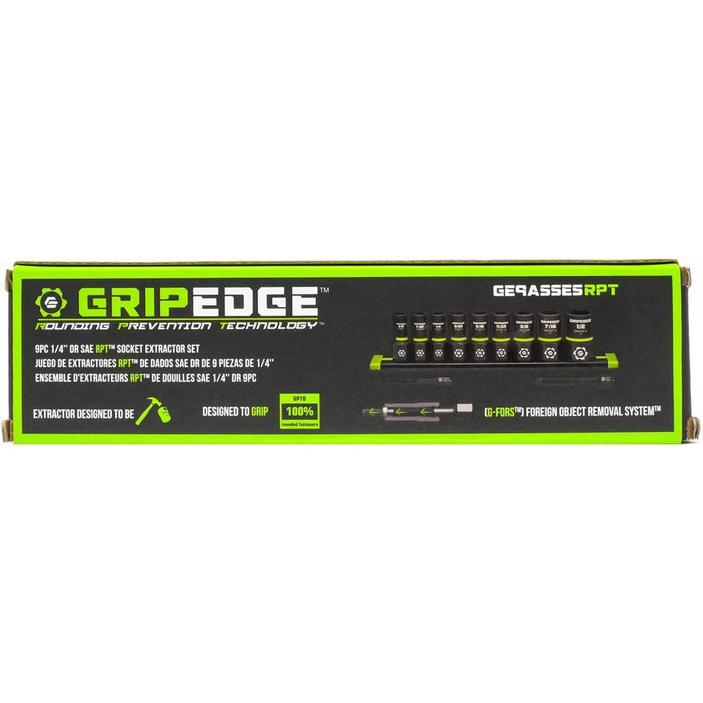 GripEdge GE9ASSESRPT 9pc 1/4" Drive SAE RPT Socket Extractor Set, 3/16"-1/2"