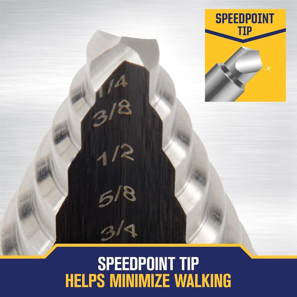 Foret étagé Irwin Tools 10235 #5, 1/4" × 1-3/8" (Échelons de 1/8"), 10 TROUS, TIGE HEXAGONALE 7/16"