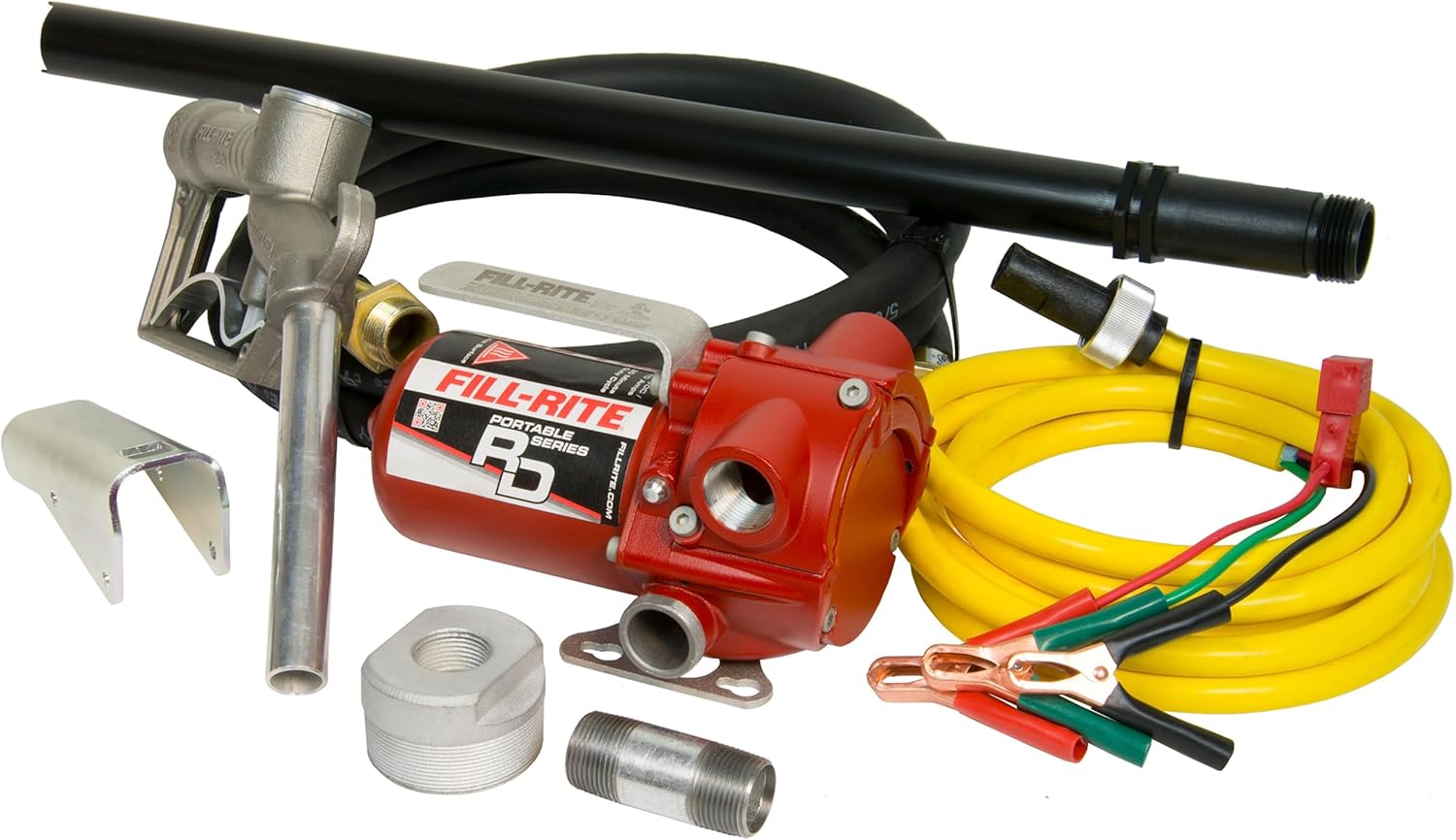 Fill-Rite RD1212NP 12 GPM 12V Portable Fuel Transfer Pump with Manual Nozzle, Discharge Hose, Suction Pipe and Power Cord.