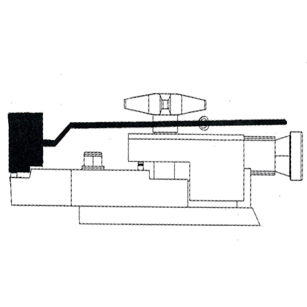 Technical schematic of Shark 71B Clip-on Silencer mounted on a brake lathe tool post