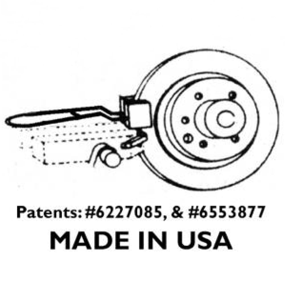 Diagram of Shark 71B Silencer installed on a brake rotor, Patents #6227085 and #6553877, Made in USA