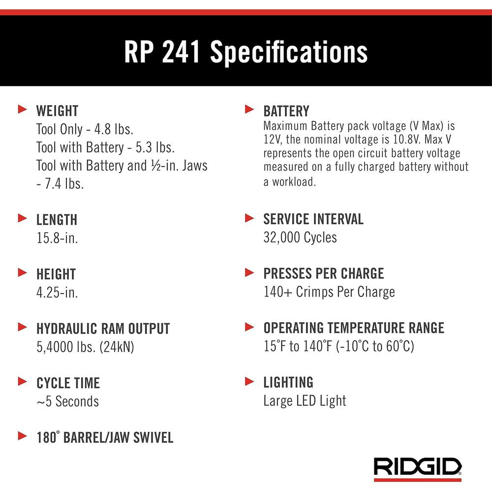 Ridgid 57363 RP 241 Compact Series Press Tool Kit With 1/2" - 1-1/4" Propress Jaws