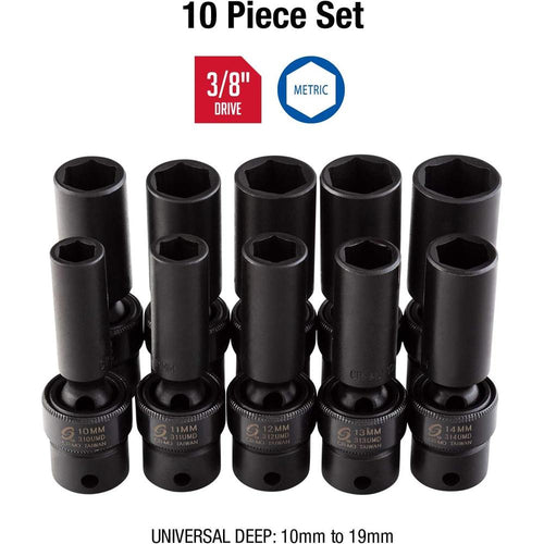 Sunex Tools 3660 3/8 in. Drive Deep Metric Universal Socket Impact Set, 10 pieces