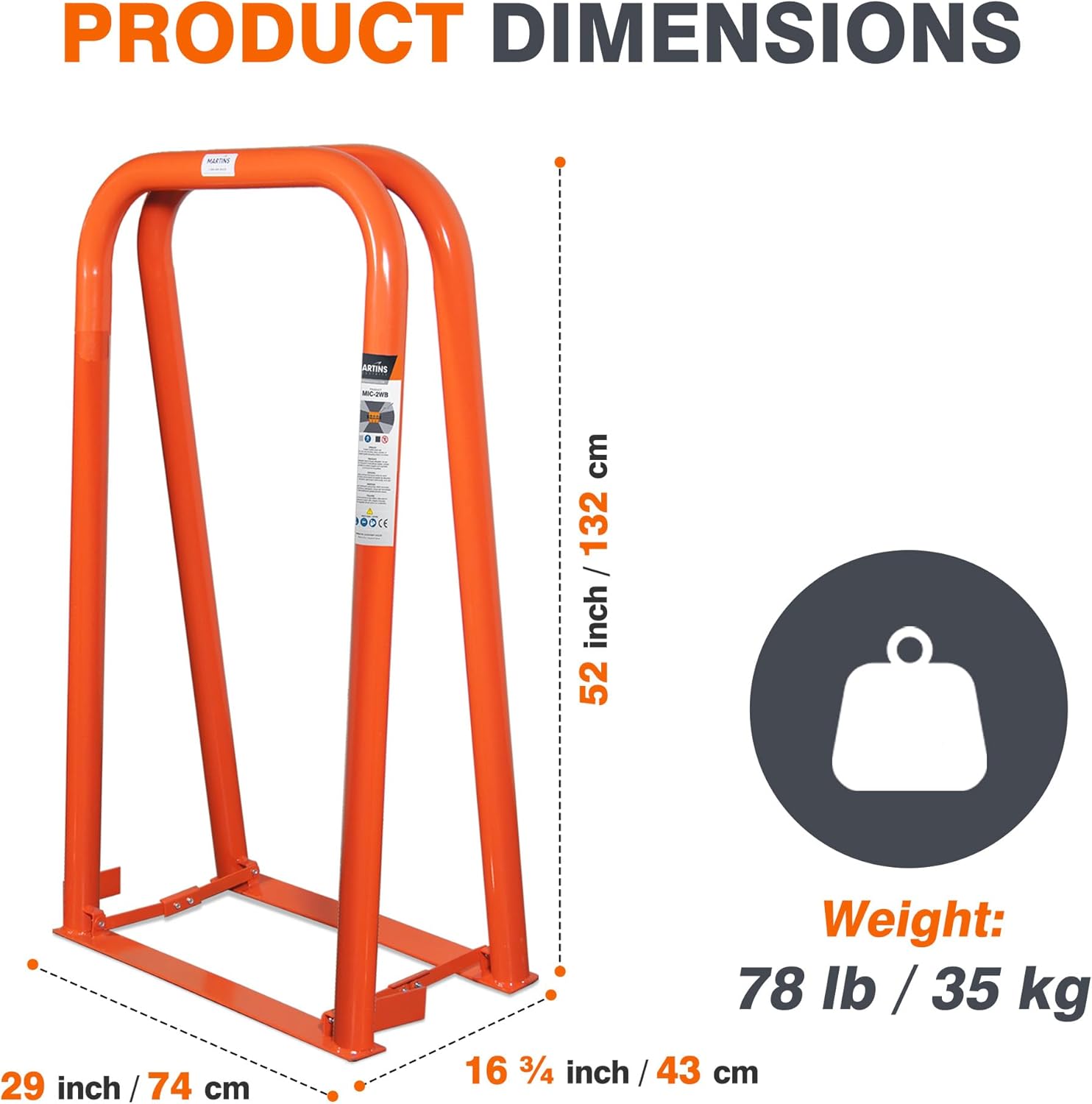 Martins Industries MIC-2WB CAGE DE GONFLAGE PORTABLE À BASE LARGE À 2 BARRES, 48" OD X 21" L