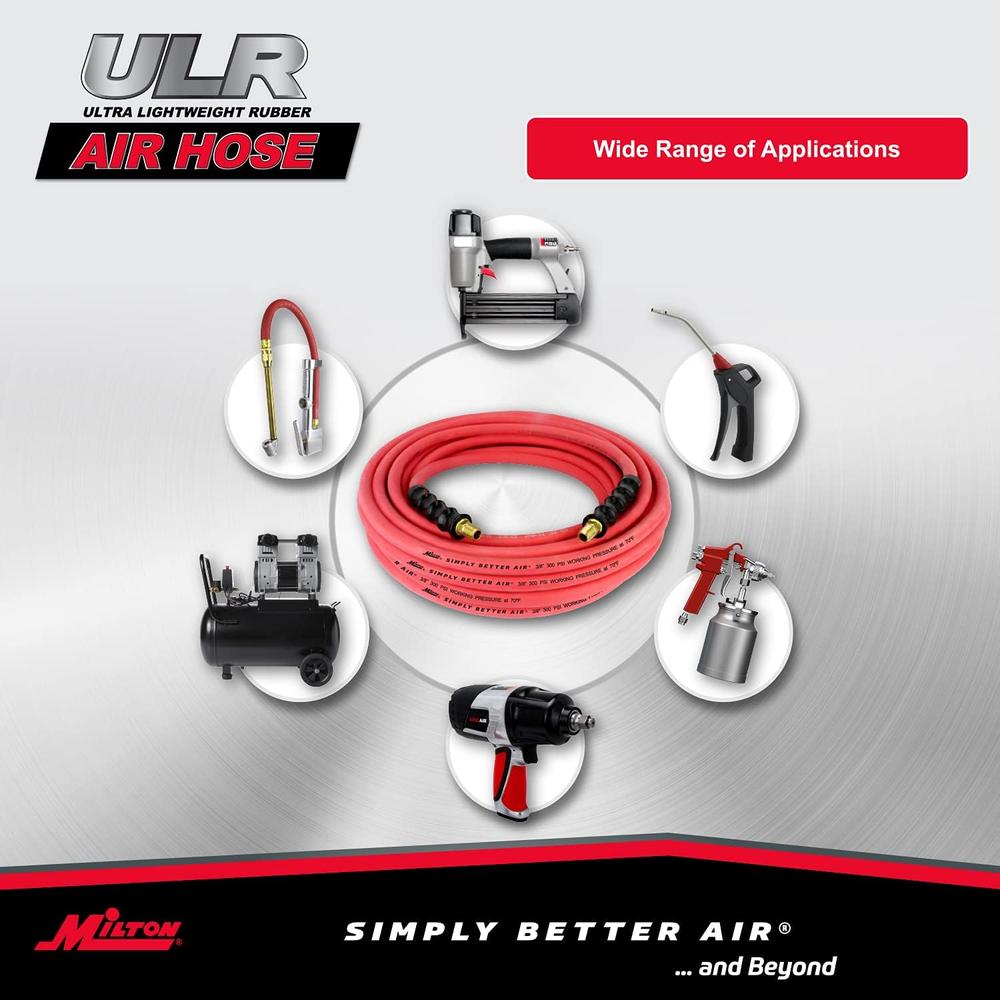 Milton Industries ULR385014 TUYAU À AIR EN CAOUTCHOUC ULTRA LÉGER 3/8" X 50' AVEC EXTRÉMITÉS 1/4" NPT