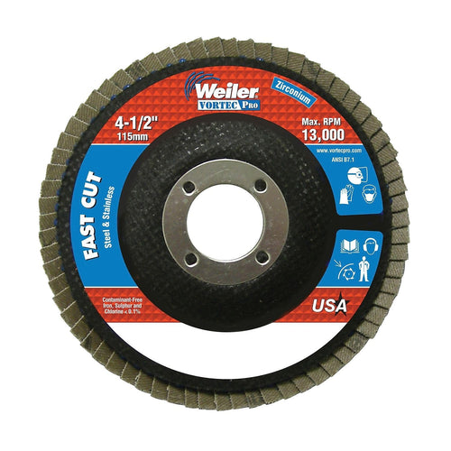 Weiler 31347 Vortec Pro Zirconia Alumina Type 29 Flap Disc. 120 Grit. 7/8". 13000 rpm. 4 1/2" (Pack of 10)