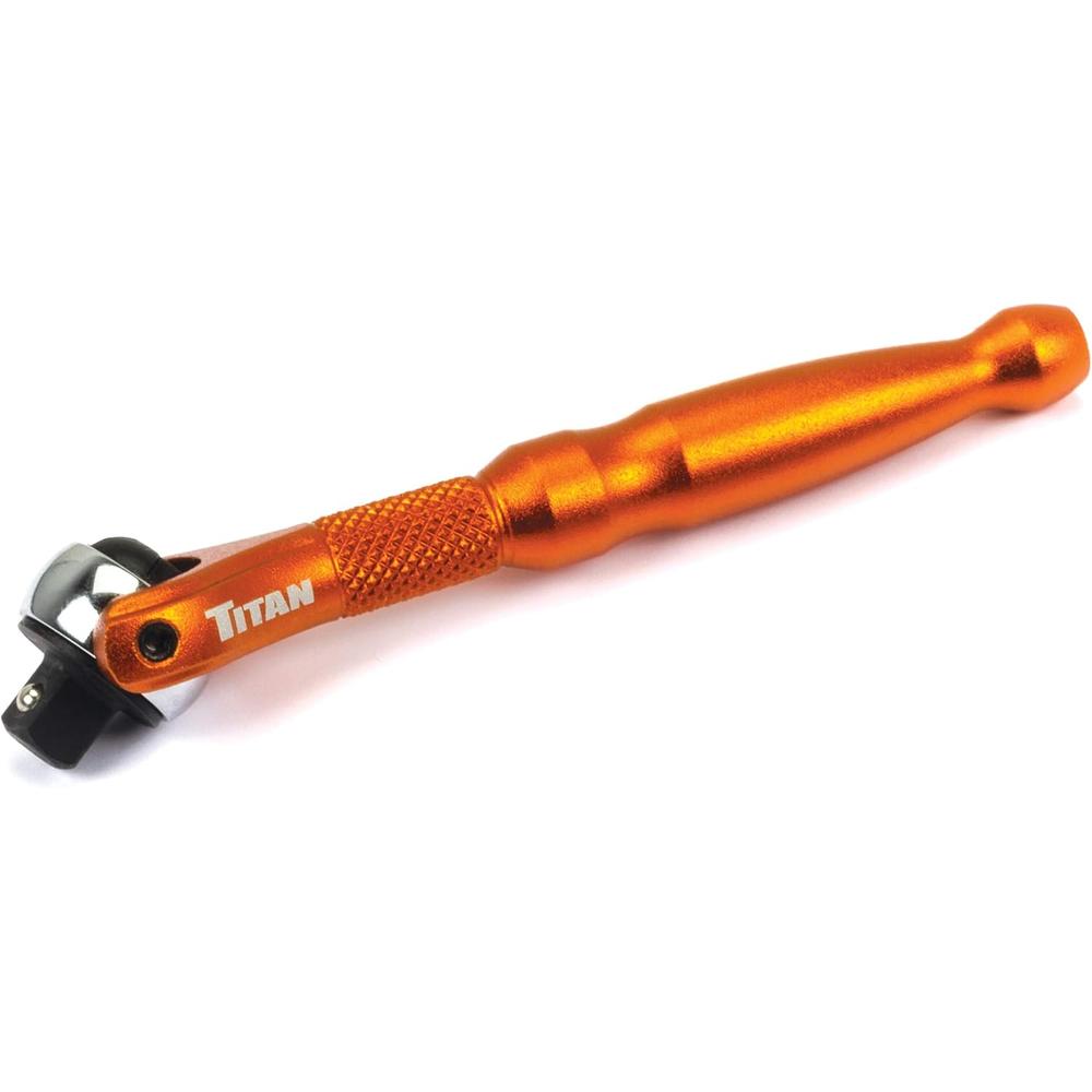 Titan Tools 11322 4" LONG 1/4" DRIVE ALUMINUM SWIVEL HEAD 90-TOOTH MICRO RATCHET, ORANGE