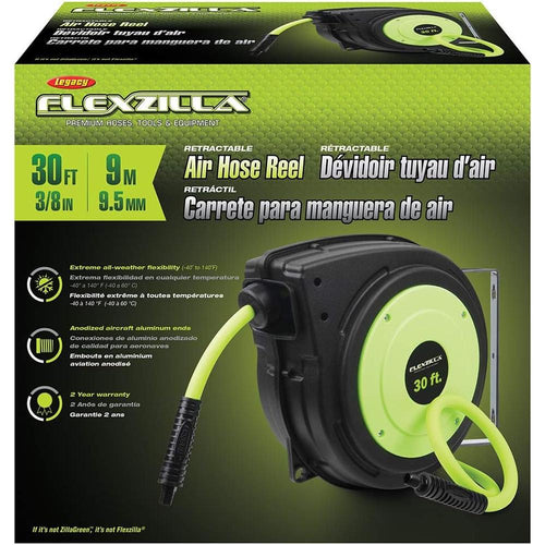 Legacy Manufacturing L8230FZ Flexzilla Enclosed Plastic Retractable Air Hose Reel, 3/8" X 30'