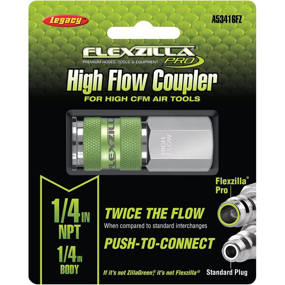 Legacy Manufacturing A53416FZ Flexzilla Pro High Flow Coupler, 1/4" FNPT, 1/4" Body