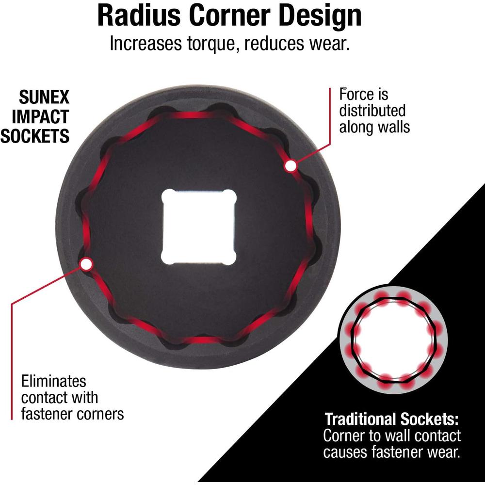 Sunex Tools 3690 12 Pc. 3/8" Dr. 12 Pt. SAE Universal Impact Socket Set