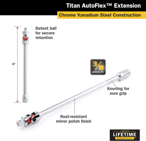 Titan Tools 68108 3/8" DRIVE 8" LONG AUTO FLEX EXTENSION