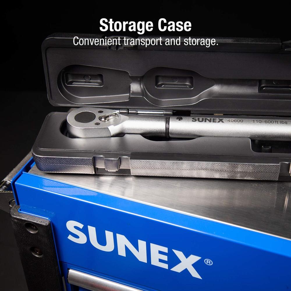 Sunex Tools 40600 3/4" DRIVE TORQUE WRENCH, 110-600 FT-LB, 48 TOOTH, INCLUDES HARD CASE
