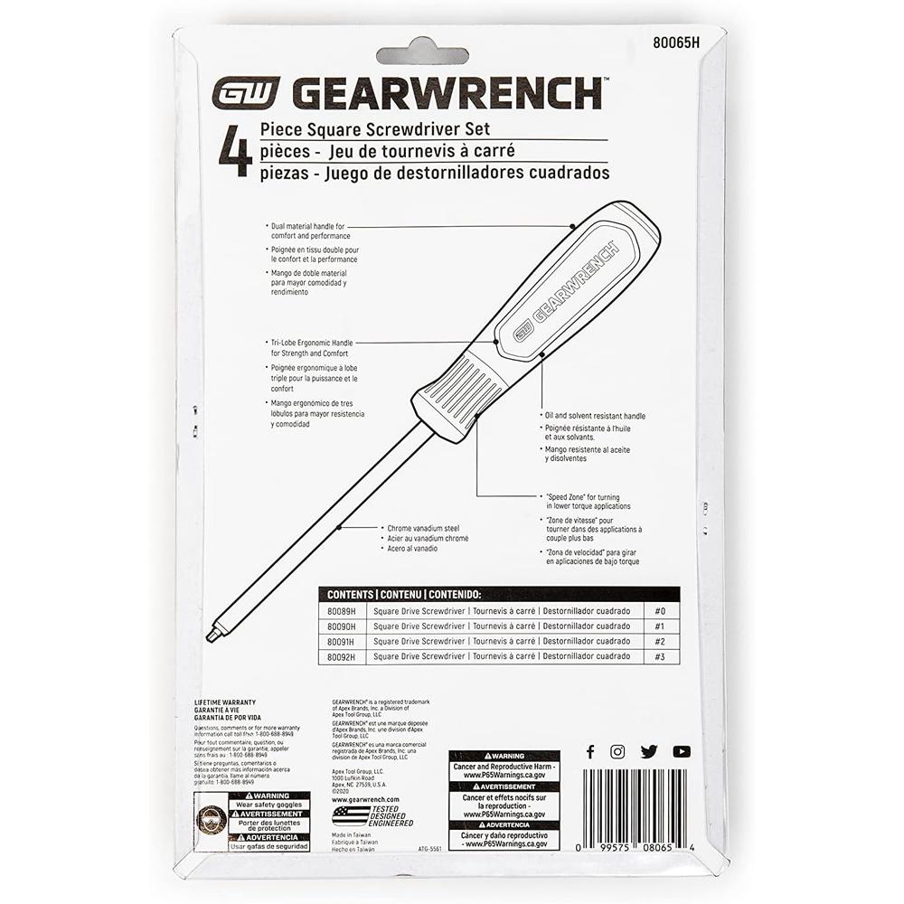 GearWrench 80065H 4-Piece Square Dual Material Screwdriver Set