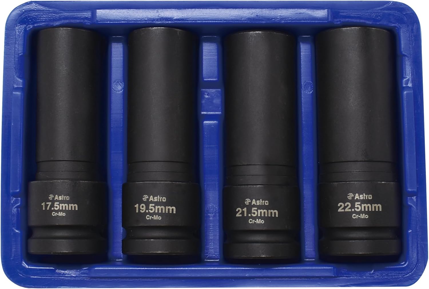 Astro Pneumatic 78204 4-Pc 1/2" Drive Thin Wall Lug Nut Impact Socket Set, 17.5Mm, 19.5Mm, 11.5Mm, 22.5Mm