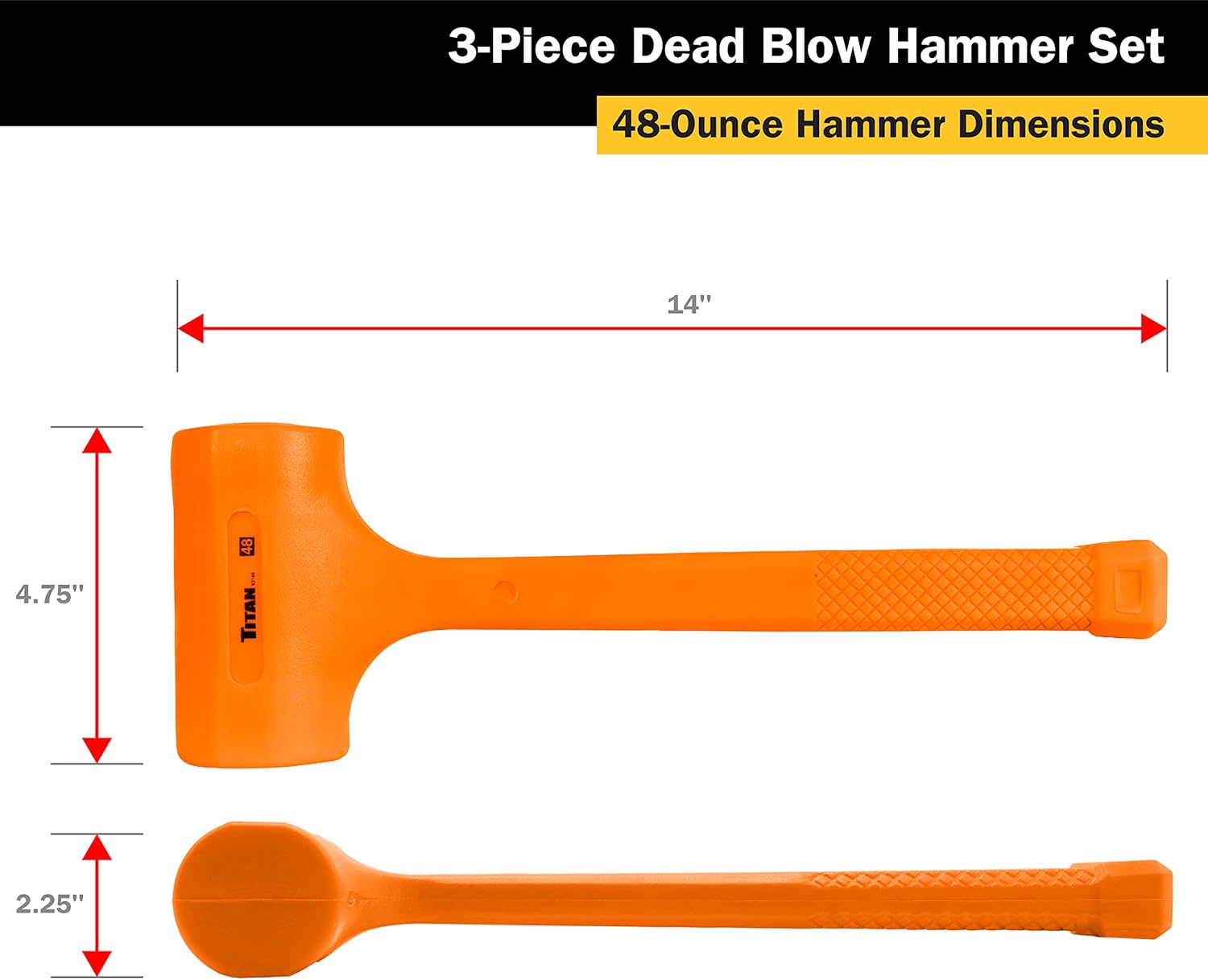 Titan Tools 63143 3-PC DOUBLE-FACED DEAD BLOW HAMMER SET, 16 OZ (1 LB), 32 OZ (2 LB), 48 OZ (3 LB)