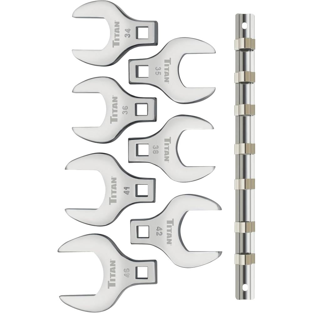 Titan Tools 17670 7pc 1/2" Drive Metric Jumbo Crowfoot Wrench Set, 34mm-46mm