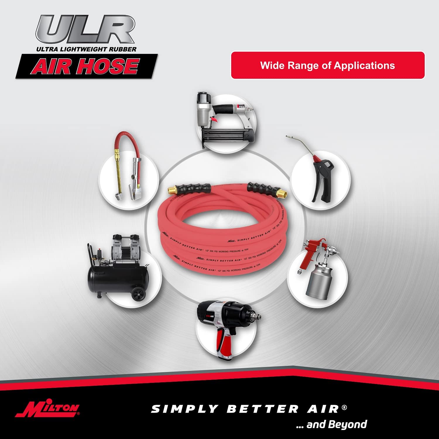 Milton Industries ULR122512 Tuyau d'air en caoutchouc ultra léger de 1/2" x 25' avec extrémités NPT de 1/2"