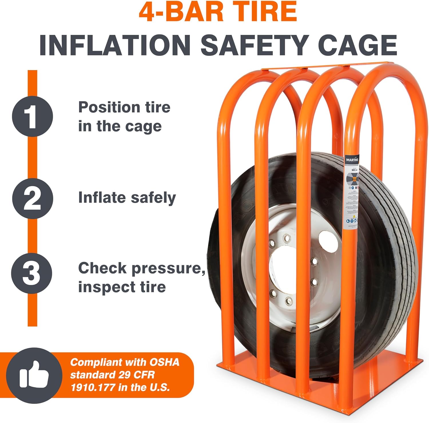 Martins Industries MIC-4 CAGE DE GONFLAGE DE PNEUS À 4 BARRES, 47" OD X 19" L