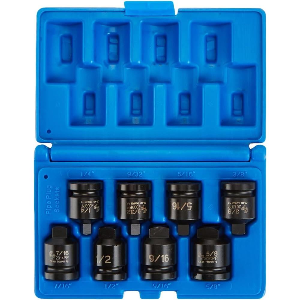 Grey Pneumatic 1308P 1/2" Drive 8 Pc. Pipe Plug Socket Set
