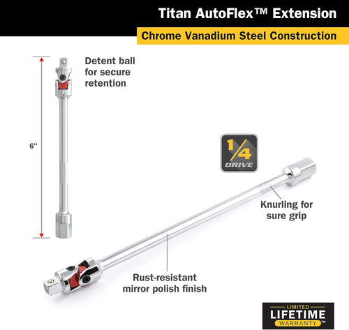 Titan Tools 66109 1/4" DRIVE 6" LONG AUTO FLEX EXTENSION