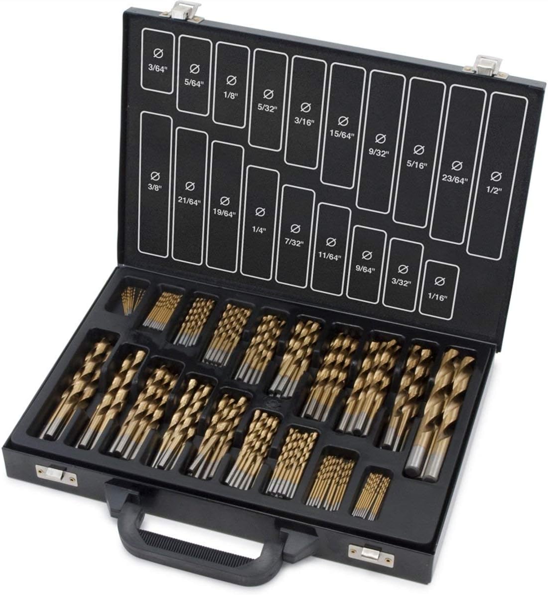 Titan Tools 11170  170-pc Titanium Coated Drill Bit Set, 19 Sizes from 3/64"-1/2"