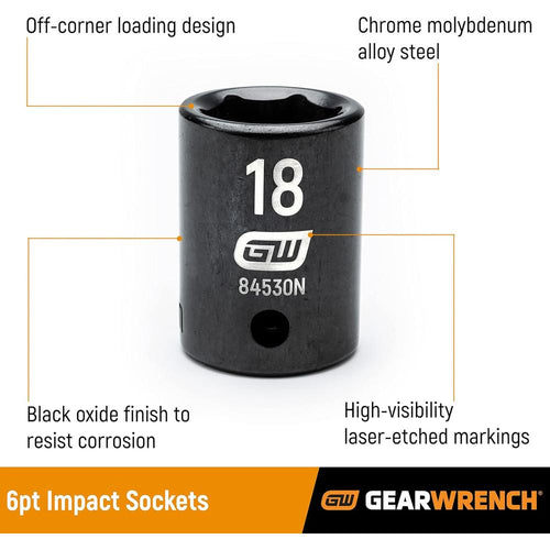 GearWrench 84910N Jeu de 8 douilles à impact standard SAE, entraînement 3/8", 6 points