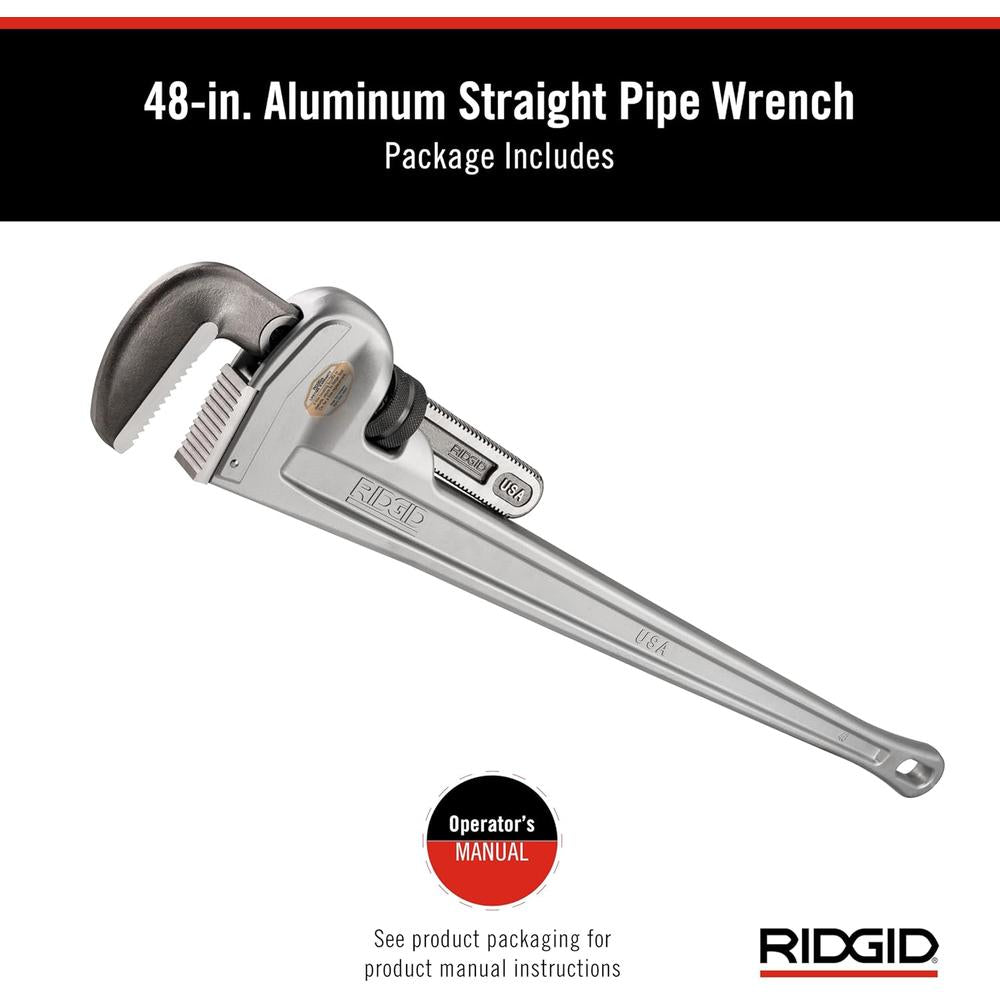 Ridgid 31115 Model 848 Aluminum Straight Pipe Wrench, 48" Plumbing Wrench