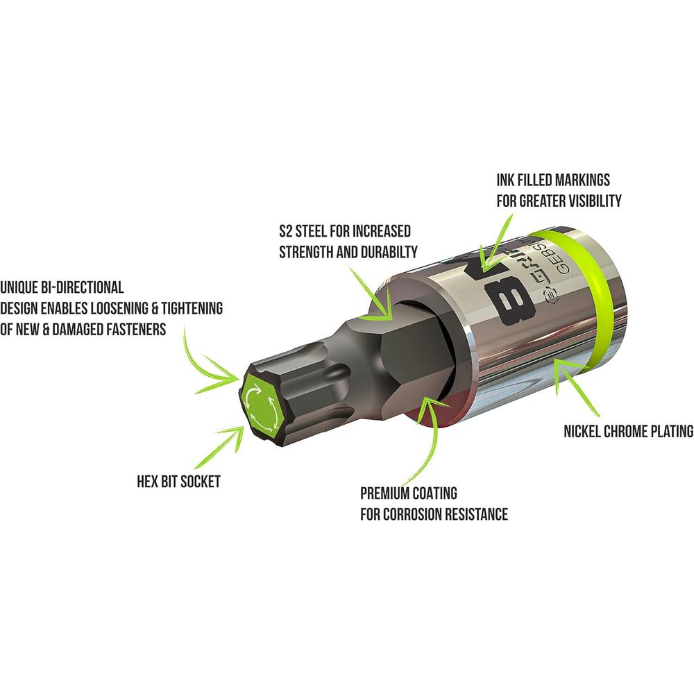 GripEdge GE7BSMHSRPT 7pc 3/8" Dr. Short Metric RPT Hex Driver Set, 4mm - 10mm