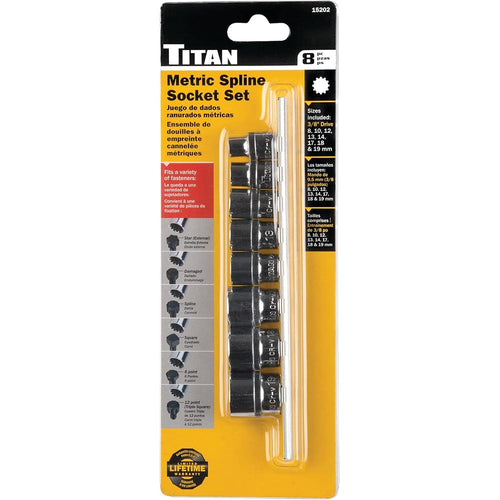 Titan Tools 15202 8 Pc. 3/8 In. Drive Metric Spline Set
