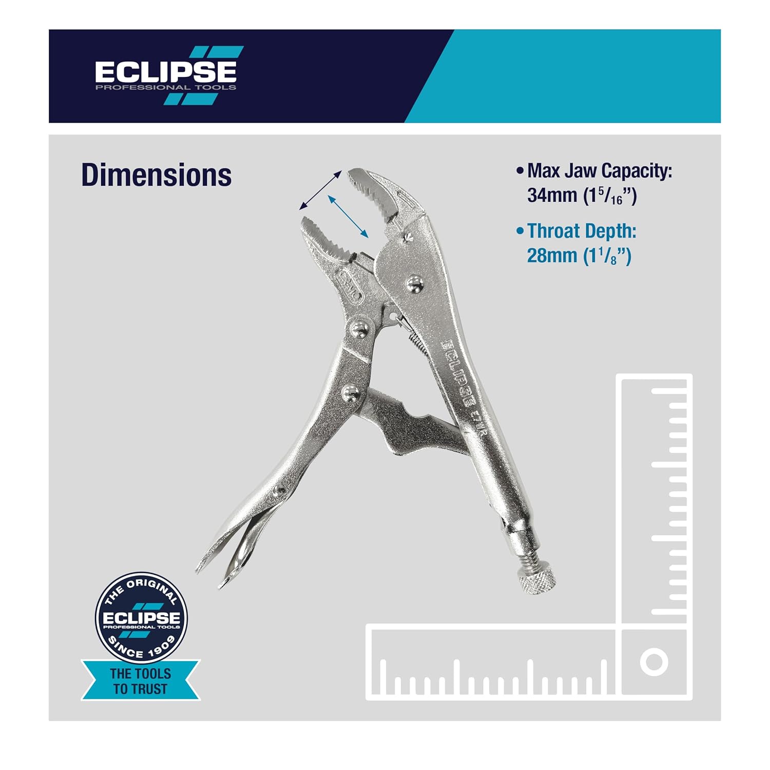 Eclipse E7WR Curved Jaw Locking Pliers with Wire Cutters, Chrome Molybdenum Steel, 7" Size, 1-1/2" Jaw Capacity