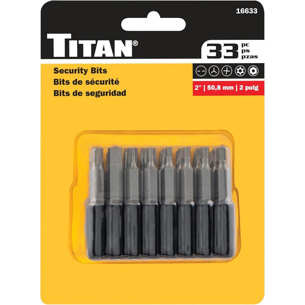 Titan Tools 16633 33-pc 2" Long Security Bit Set, (4) Spanner, (4) Triwing, (3) Torque, (9) Tr Torx, (12) Tr Hex